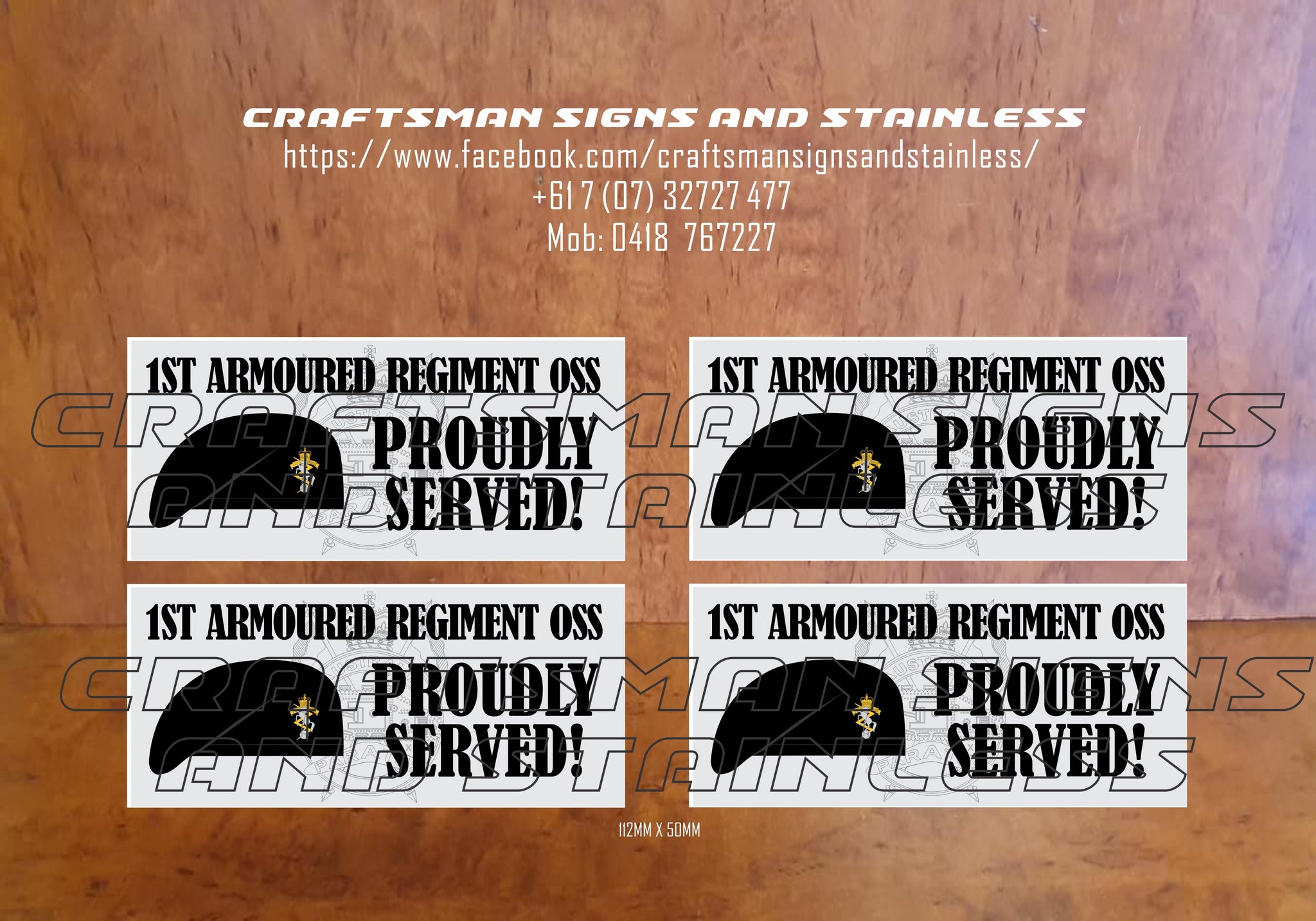 RAEME Black Berets ' PROUDLY SERVED' Decal 1st Armoured Regiment OSS