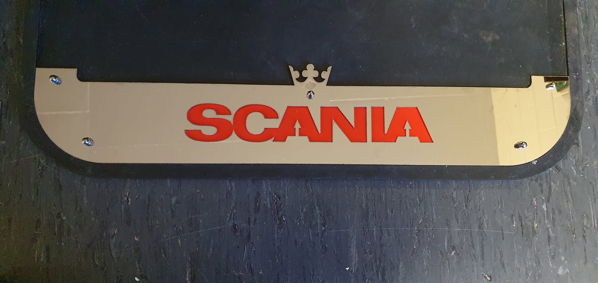 Custom Stainless Steel SCANIA 'King of the Road' Mudflap Counterweights