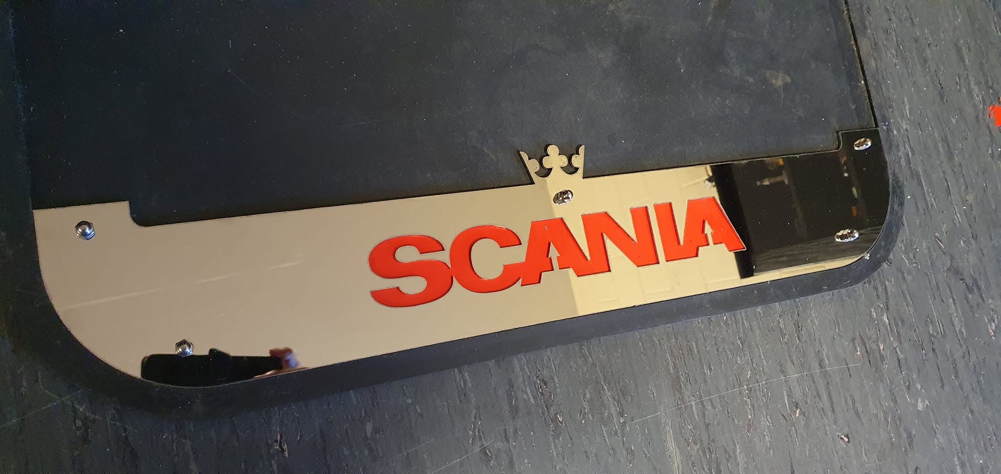 Custom Stainless Steel SCANIA 'King of the Road' Mudflap Counterweights