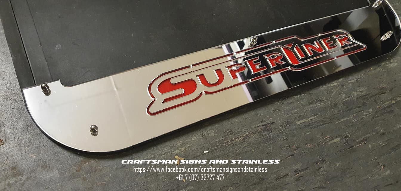 Custom Stainless Steel Mudflap Counterweights MACK 'SUPERLINER'