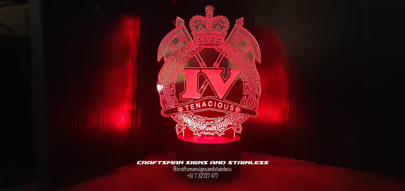 Edge lit acrylic light, Military 4 CAV REGT