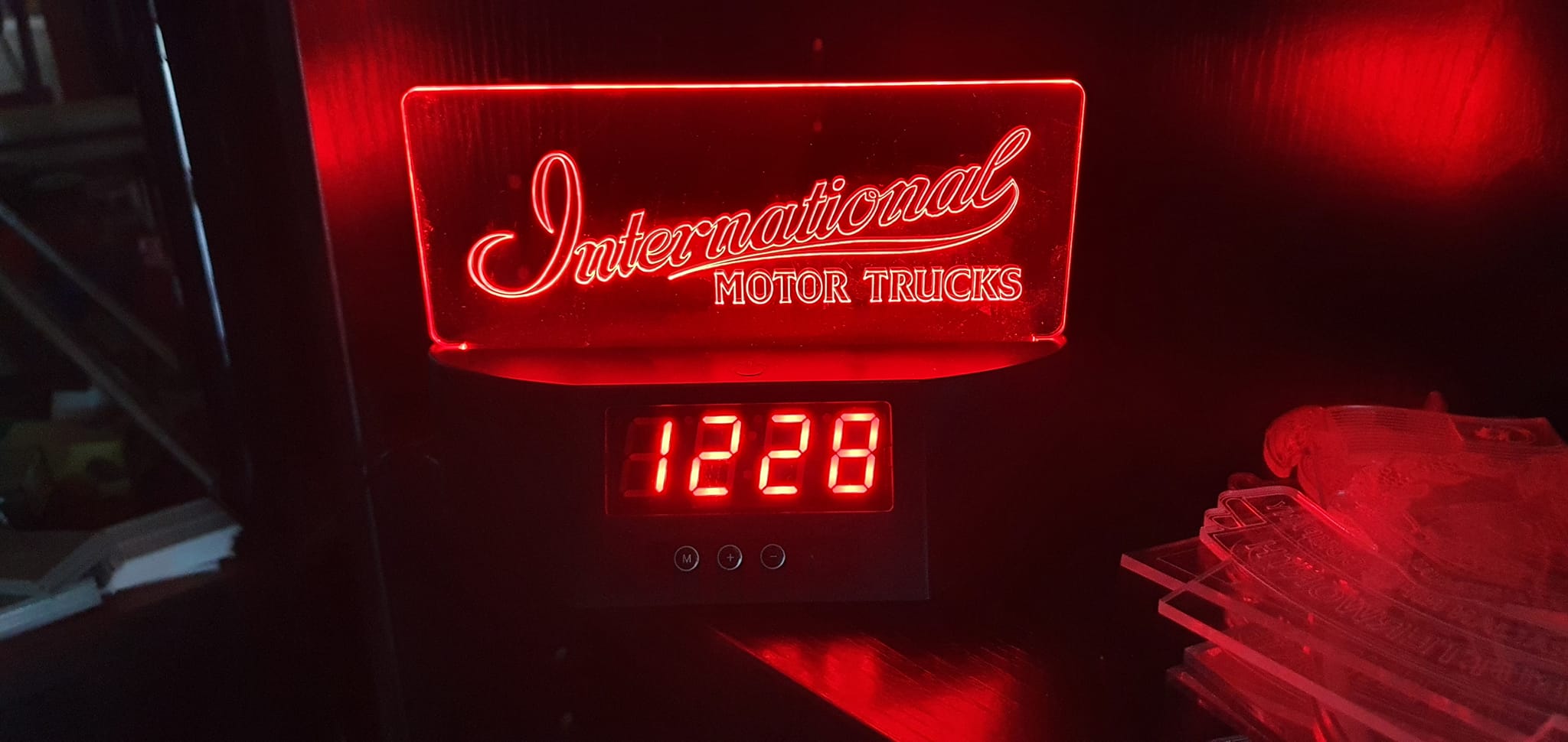 Edge lit acrylic light, Vintage INTERNATIONAL Script