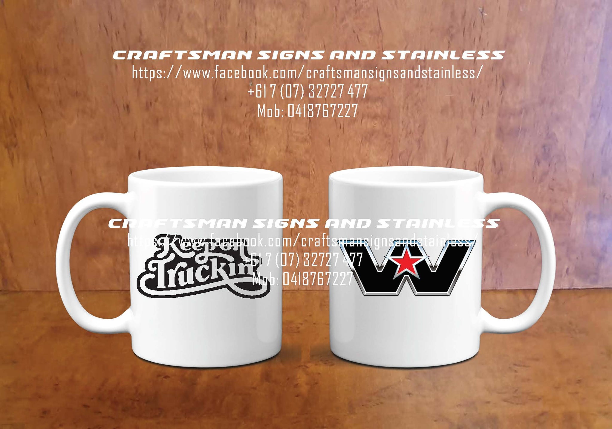 Custom white ceramic Western Star Coffee Mug 'Keep on Truckin'