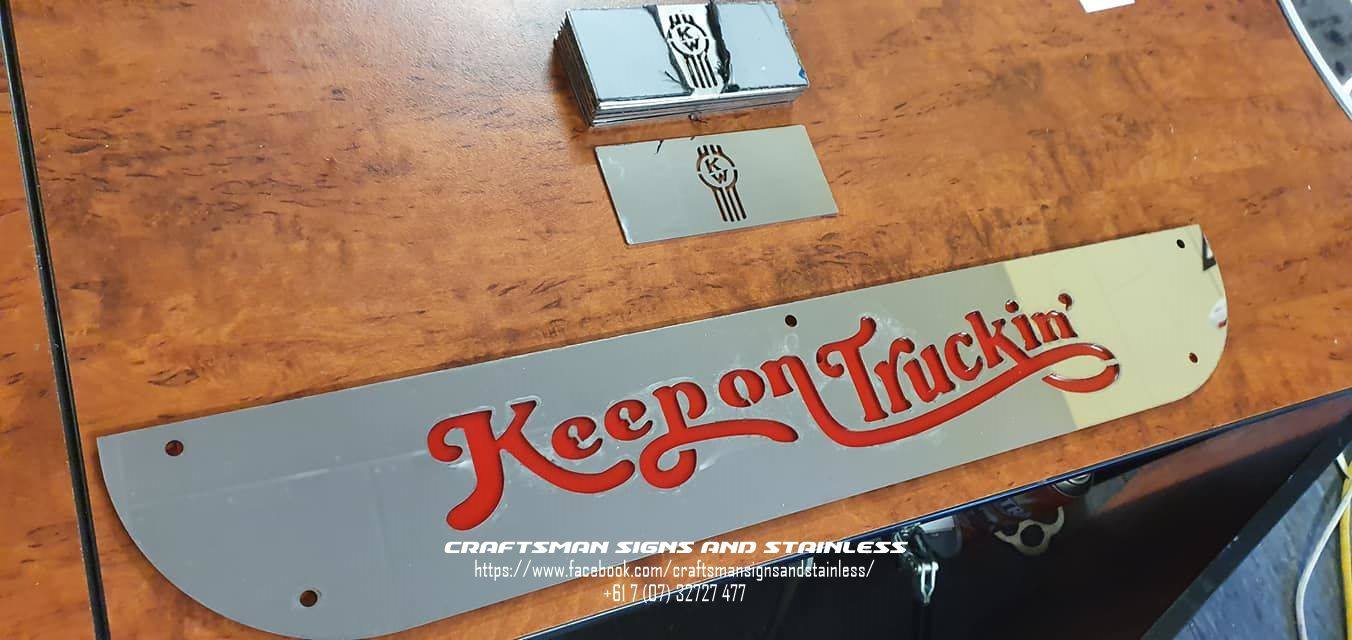 Custom Stainless Steel Mudflap Counterweight 'Keep on Truckin'