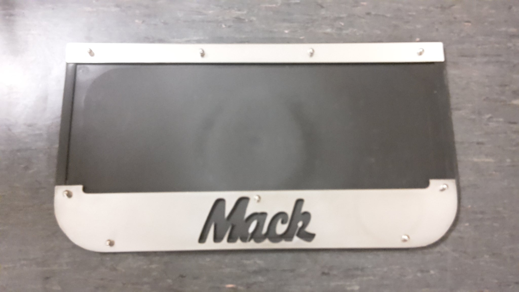 Custom Stainless Steel Mudflap Counterweights MACK Script Logo