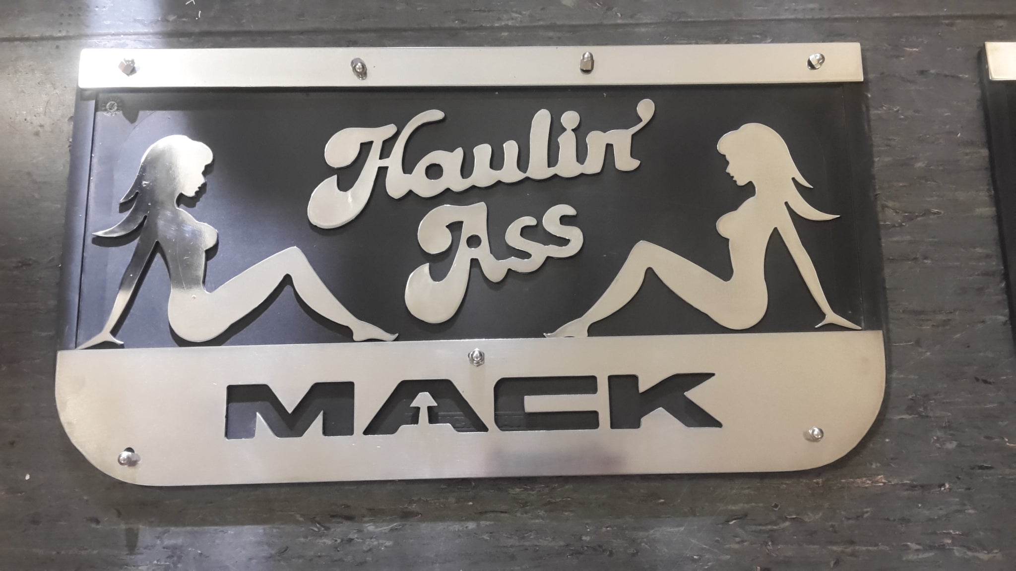 Custom Stainless Steel Mudflap Counterweights MACK w/Mudflap GirlLS