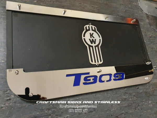 Custom Stainless Steel Mudflap Counterweights T909 Blue