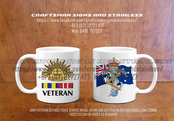 Custom white ceramic Army Veteran RAEME