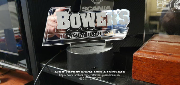 Acrylic 'edge lit' BOWERS HEAVY HAULAGE