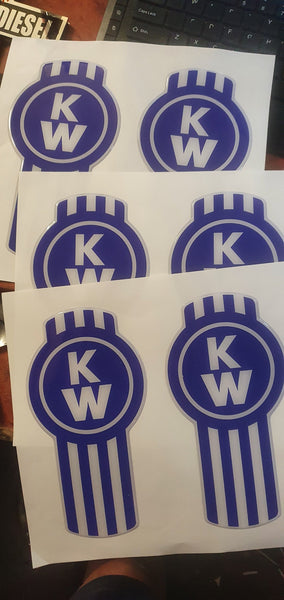 Epoxy domed Kenworth Bug logo vinyl skin in glossy blue (on white)