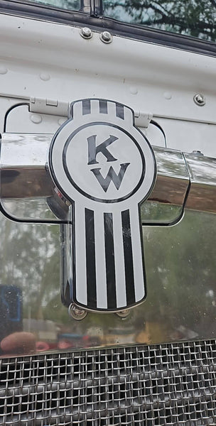 Epoxy domed Kenworth 'Crooked' bug logo vinyl skin in White
