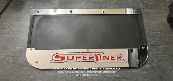 Custom Stainless Steel Mudflap Counterweights MACK 'SUPERLINER'