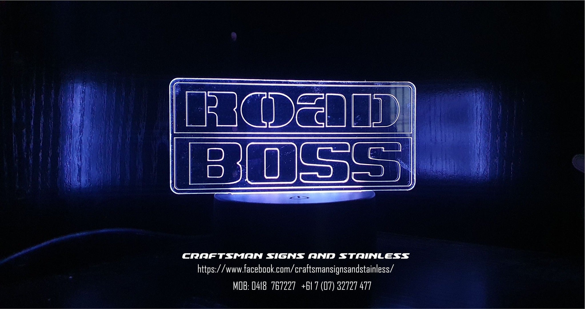 Laser cut, WHITE 'Road Boss' edge lit acrylic