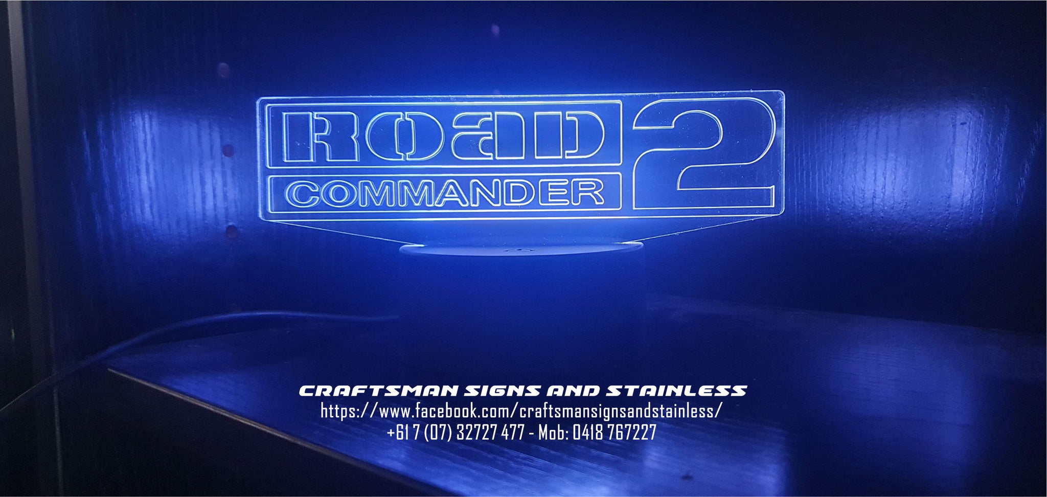 Laser cut, WHITE 'Road Commander' 2 edge lit acrylic