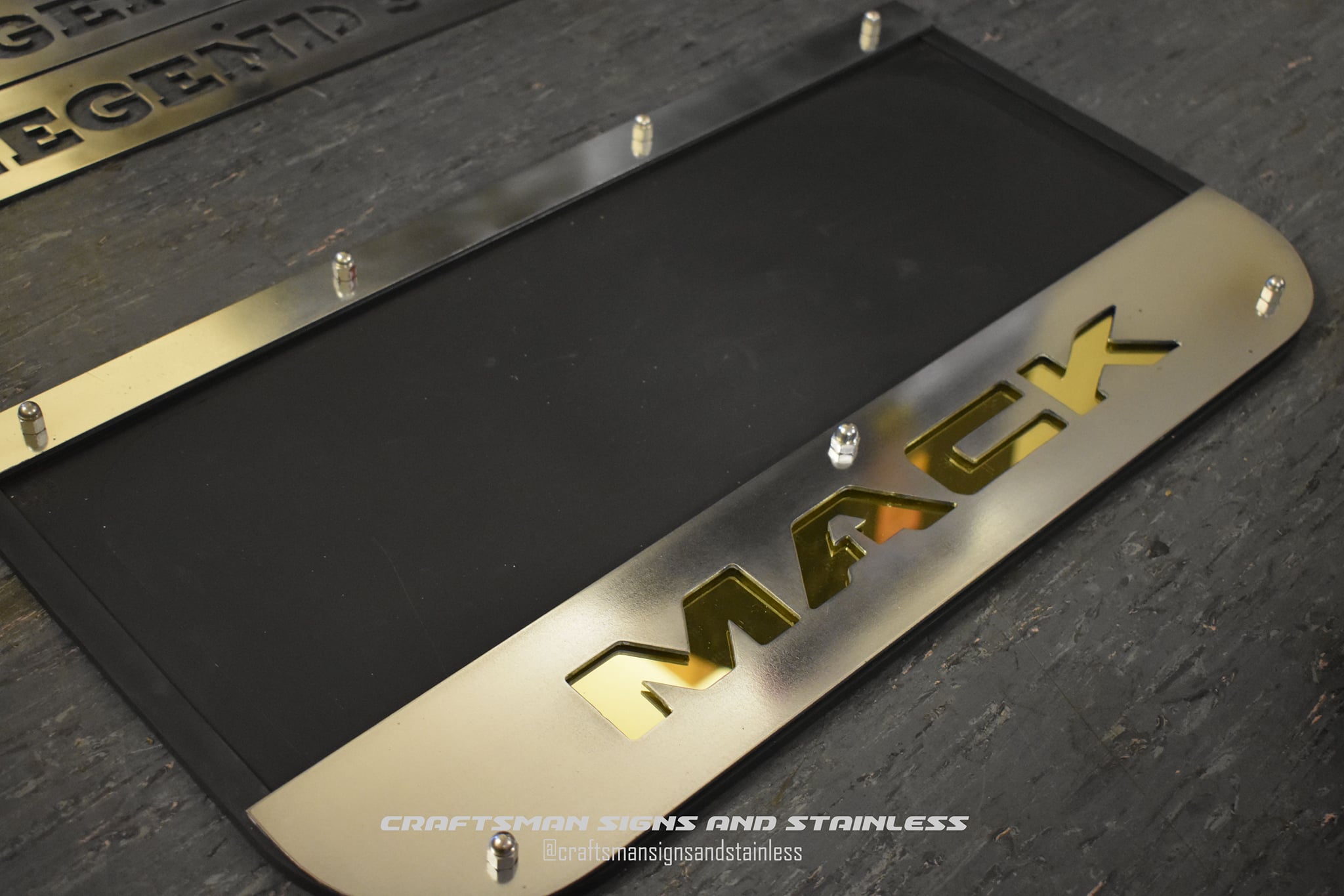 Custom Stainless Steel Mudflap Counterweights MACK BLOCK GOLD