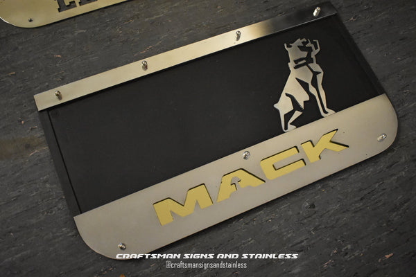 Custom Stainless Steel Mudflap Counterweights MACK BLOCK DOG