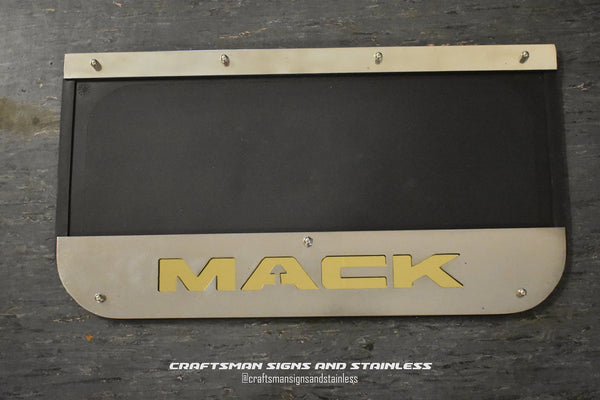 Custom Stainless Steel Mudflap Counterweights MACK BLOCK GOLD