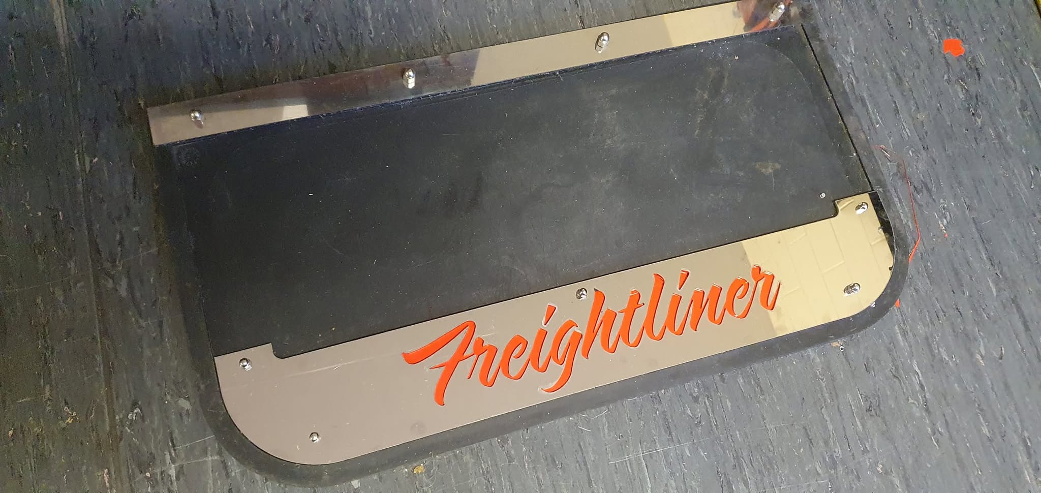 Custom Stainless Steel Mudflap Counterweights FREIGHTLINER 'SCRIPT'