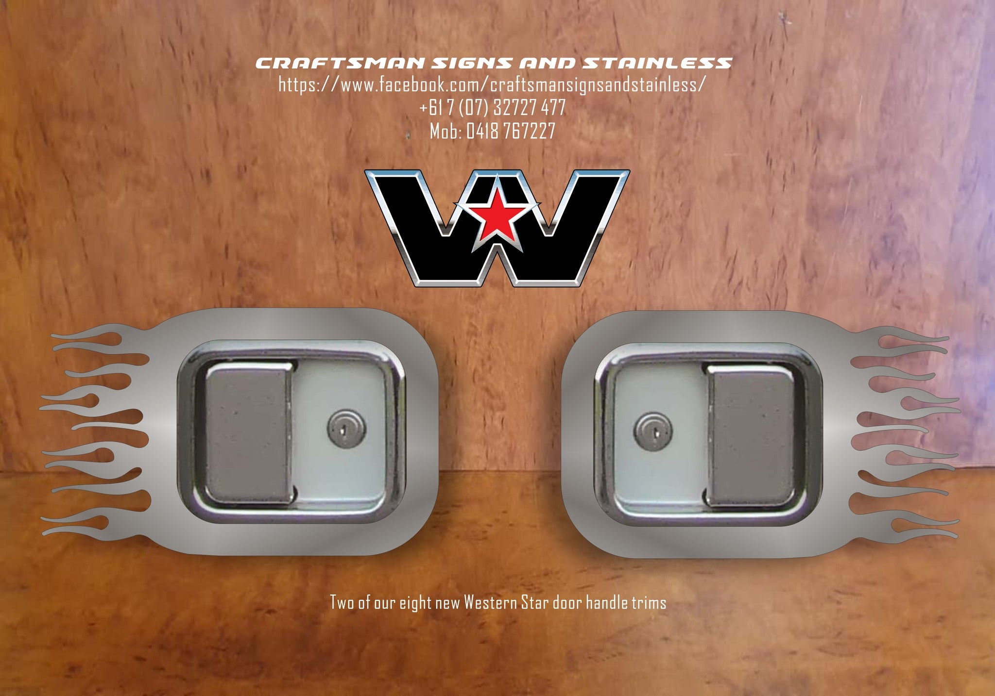 Stainless Steel Western Door Handle surround, with flames