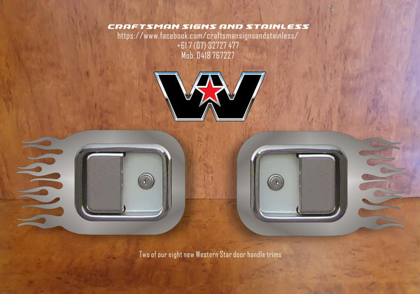 Stainless Steel Western Door Handle surround, with flames