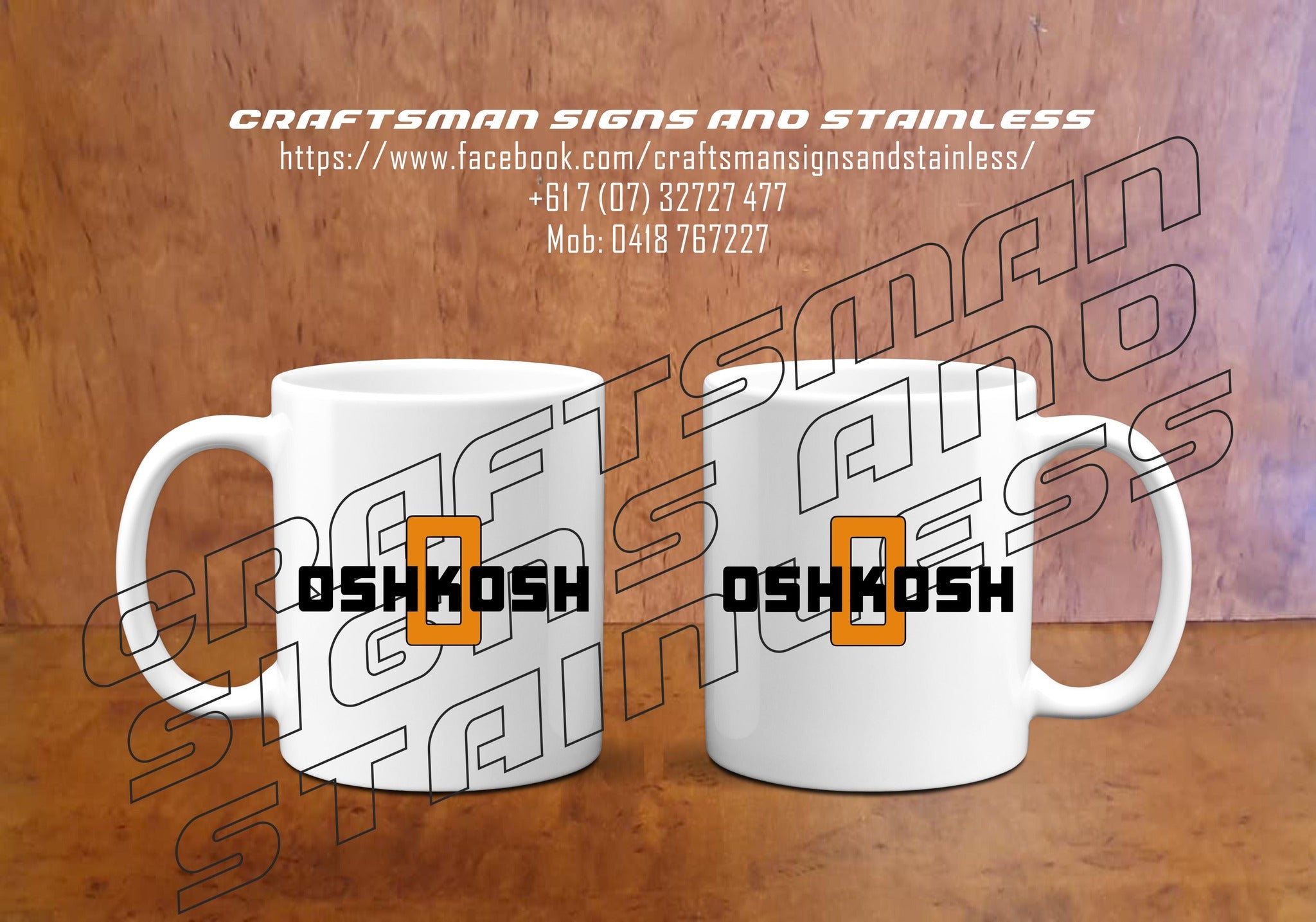 Custom white ceramic Coffee Mug OSHKOSH