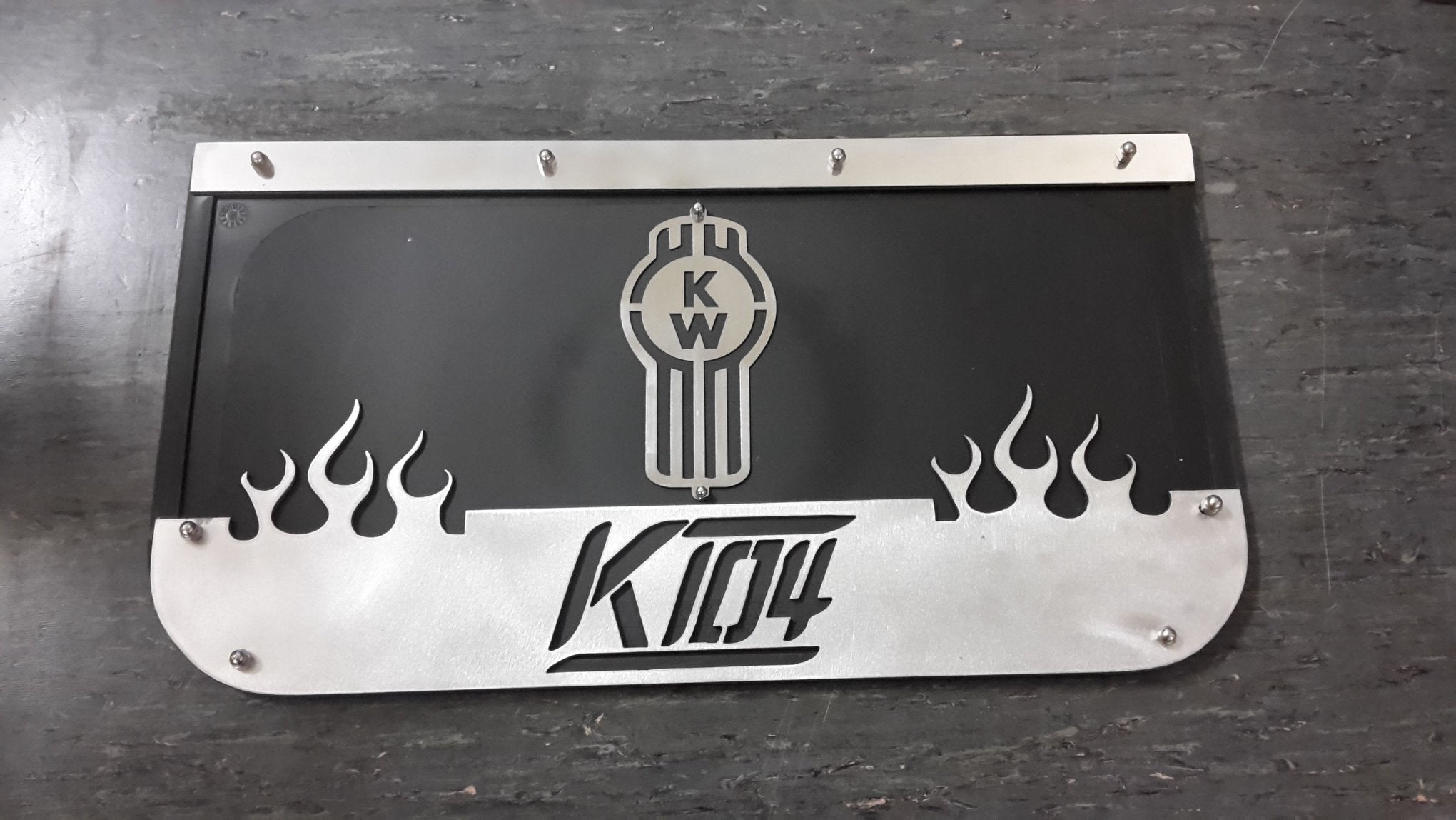Custom Stainless Steel Mudflap Counterweights K104 Flames
