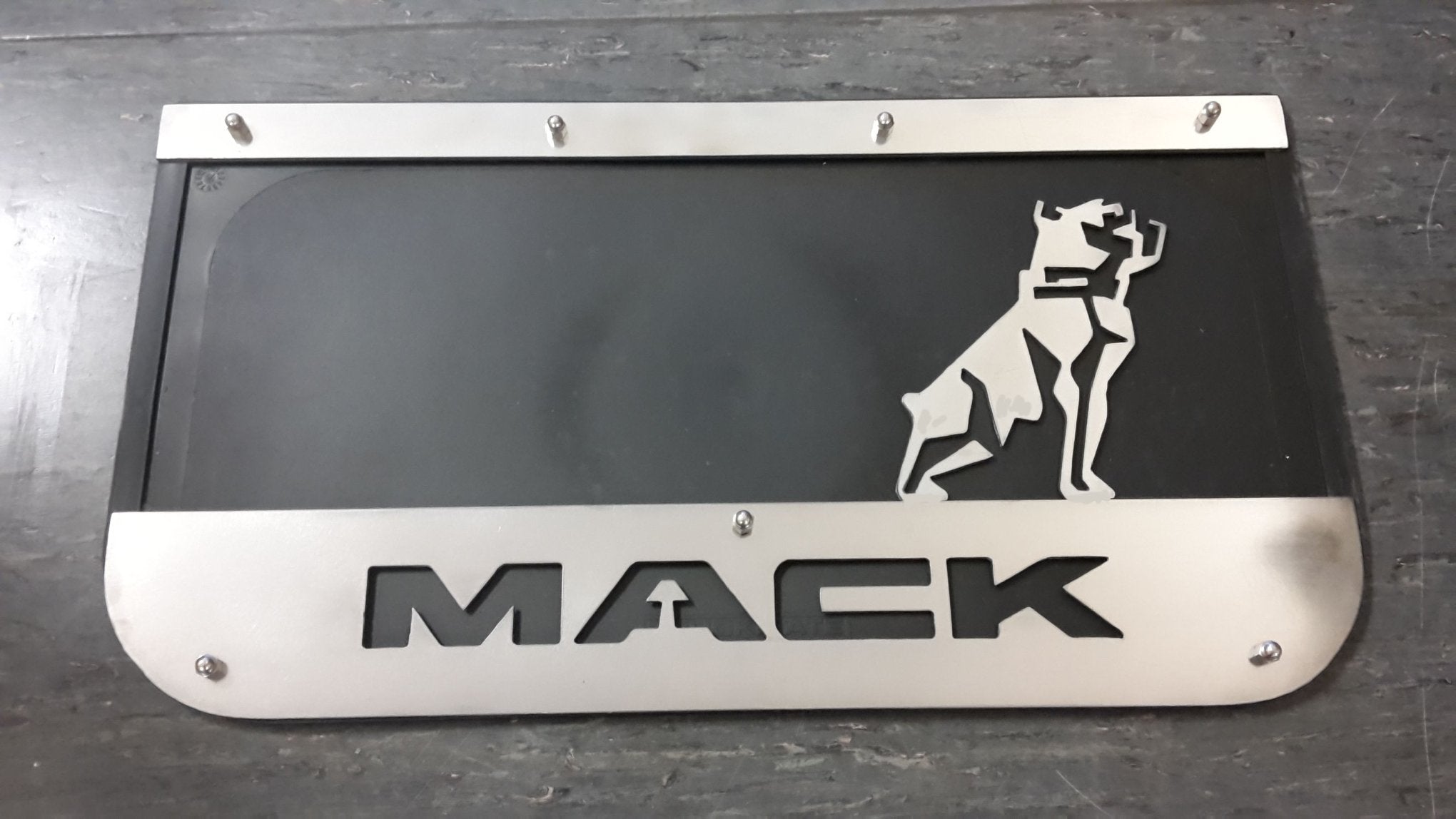 Custom Stainless Steel Mudflap Counterweights MACK BLOCK DOG