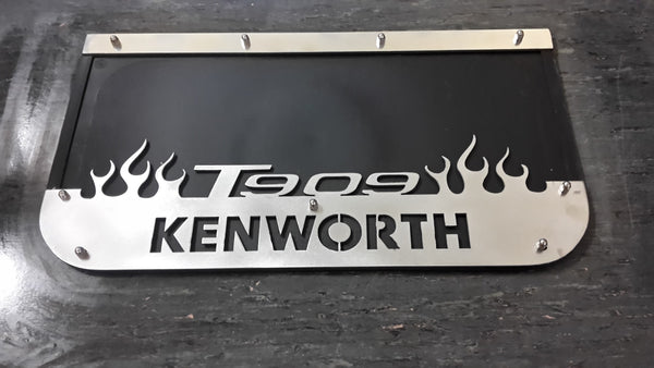 Custom Stainless Steel Mudflap Counterweights T909 Flames