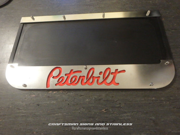 Custom Stainless Steel Mudflap Counterweights PETERBILT Script