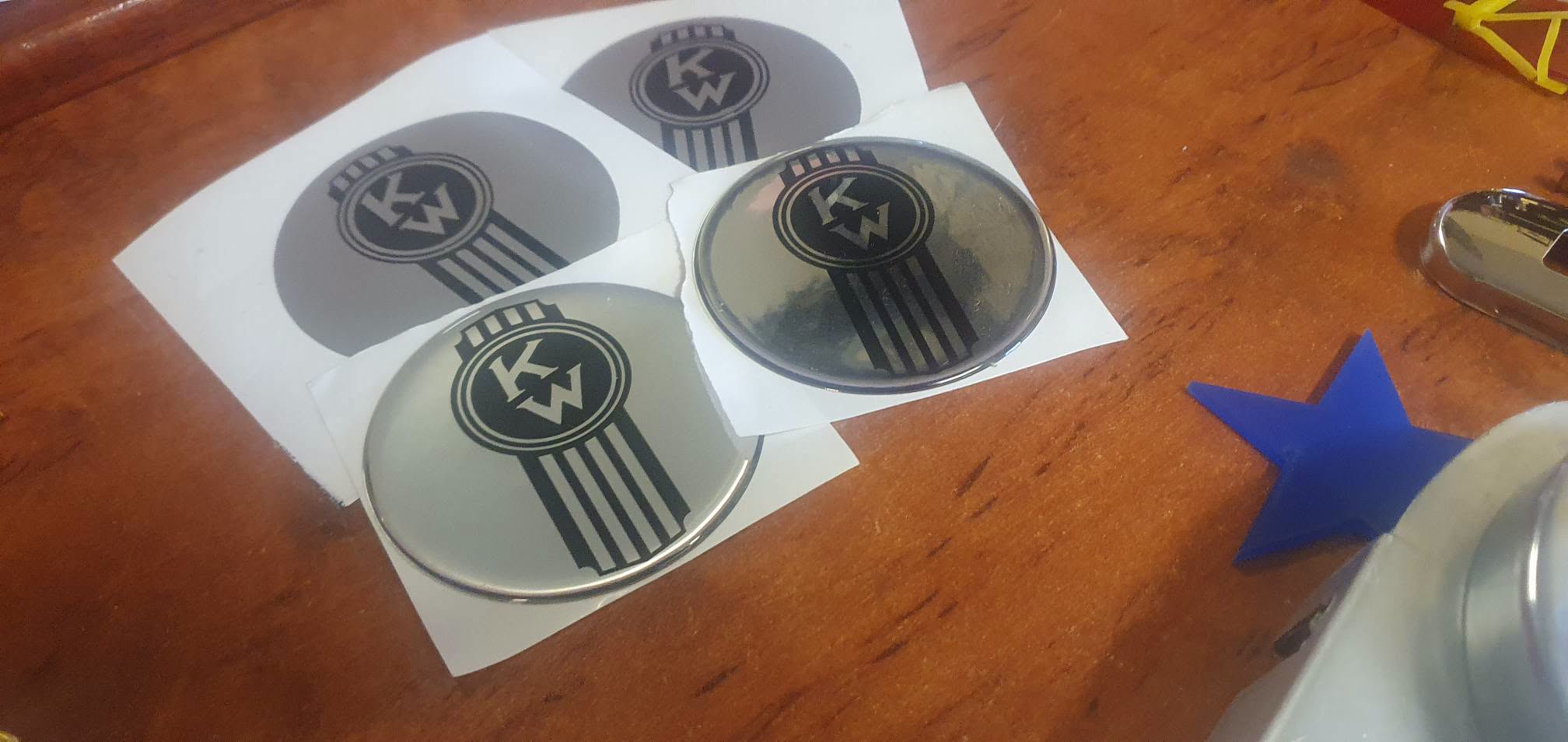 Round DECALS crooked KENWORTH BLACK on Silver