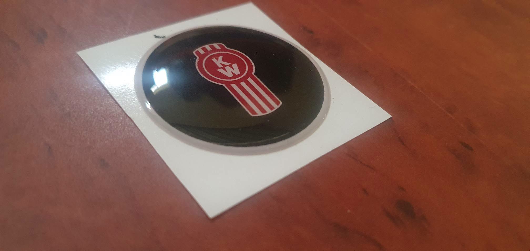 KENWORTH  'Smartwheel' steering wheel epoxy domed horn button 'skin' red/grey