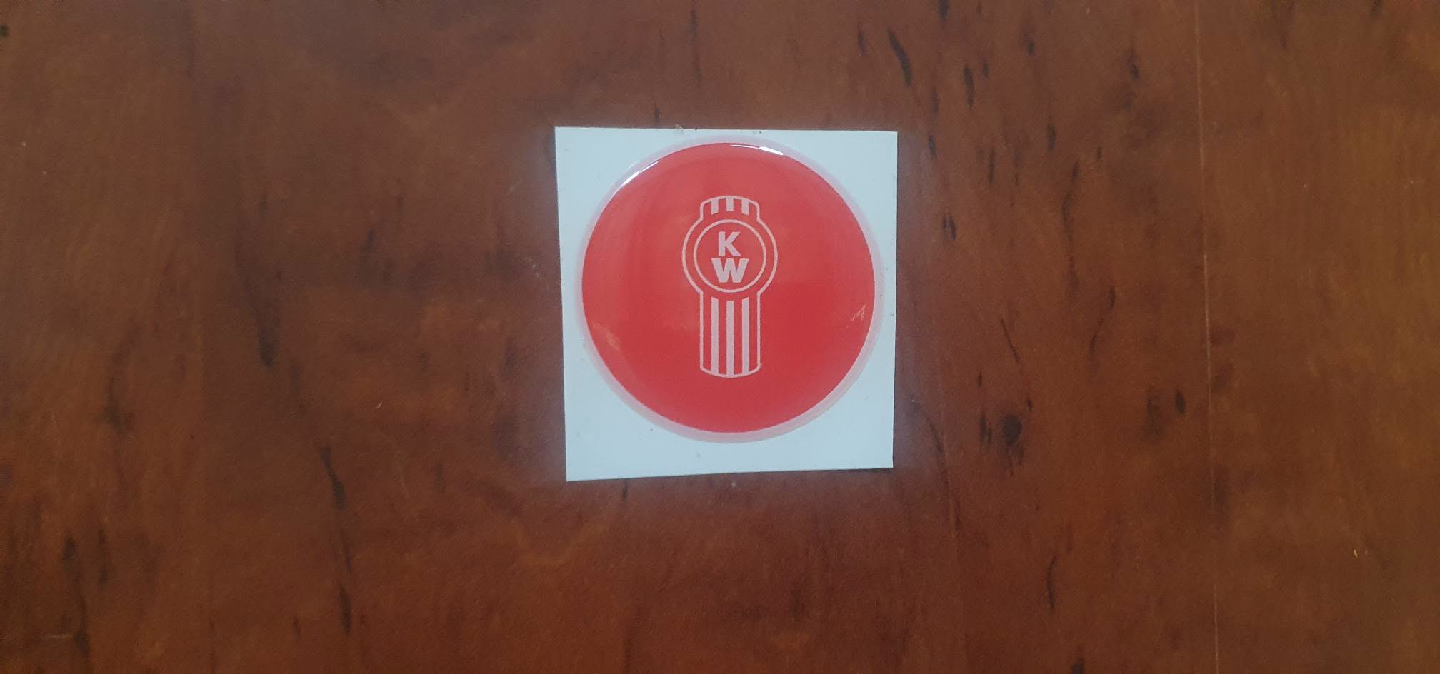 KENWORTH  'Smartwheel' steering wheel epoxy domed horn button 'skin' red/white conventional bug logo