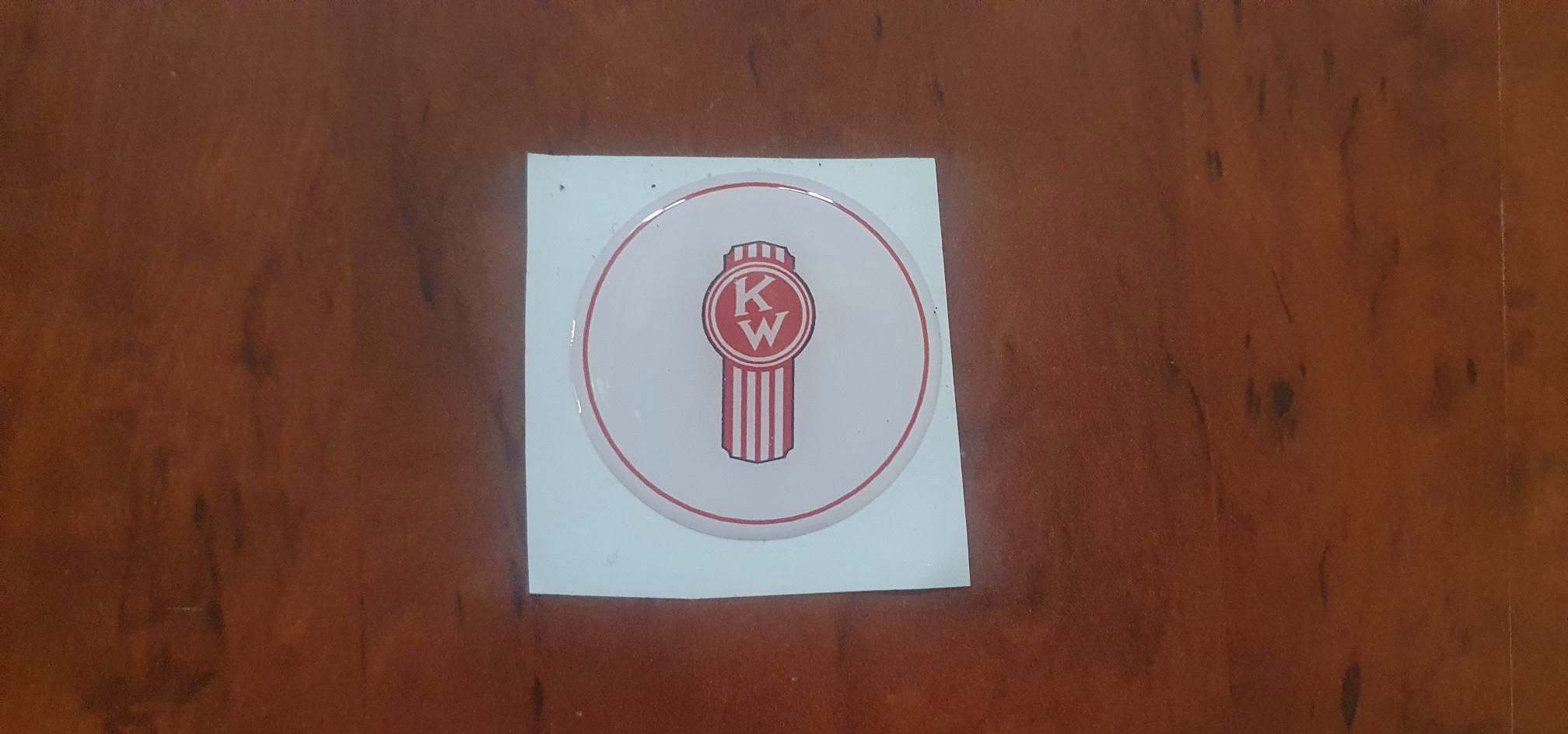 KENWORTH 'Smartwheel' steering wheel epoxy domed horn button 'skin' red and white 'crooked'