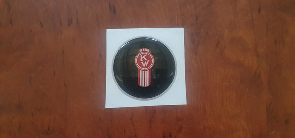 KENWORTH  'Smartwheel' epoxy domed horn button 'skin' red and white 'crooked' on black