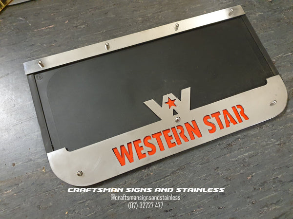 Custom Stainless Steel Mudflap Counterweights WESTERN STAR
