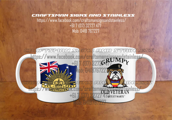 Custom white ceramic coffee mug Grumpy Old RAEME Veteran