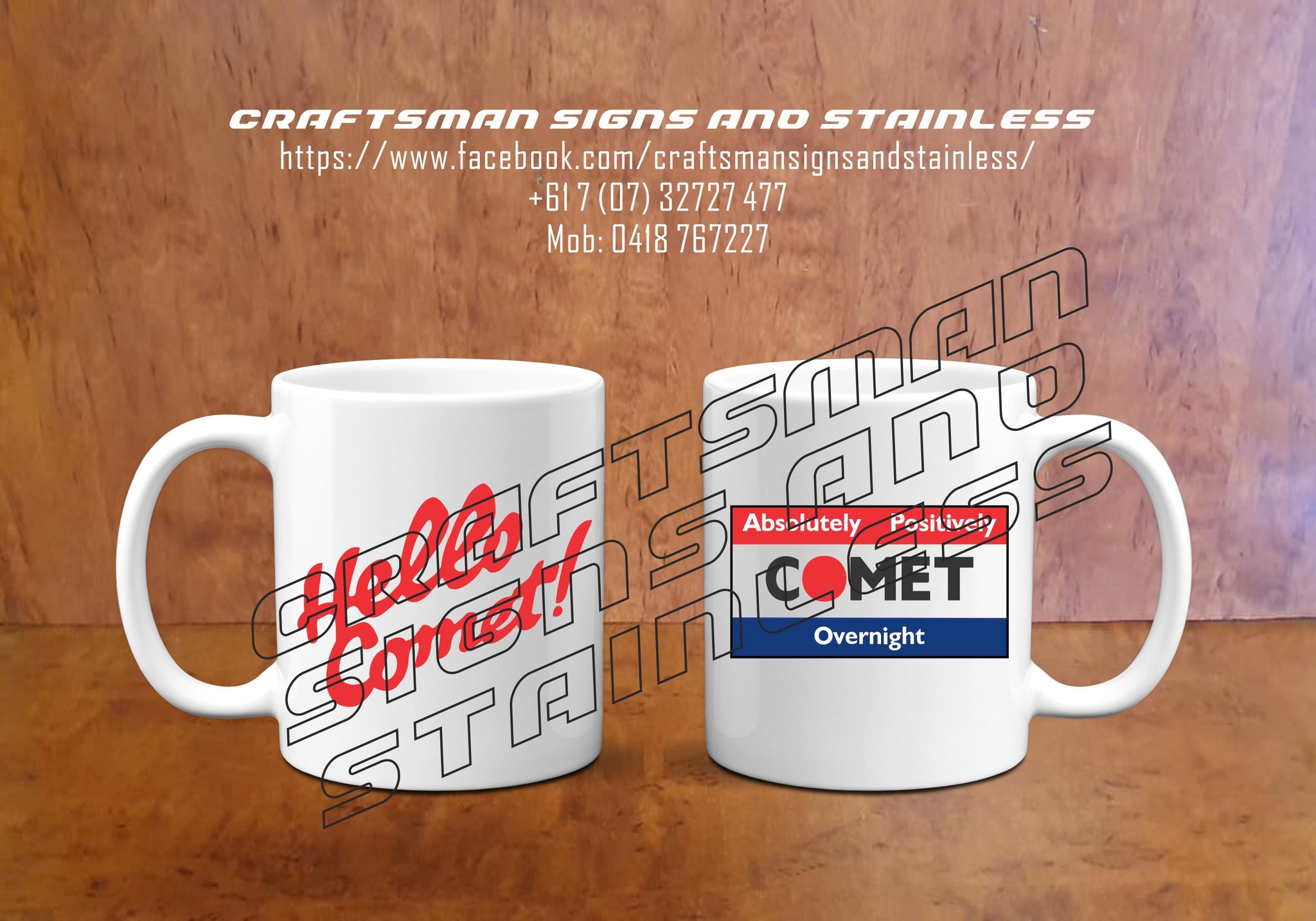 Custom white ceramic Coffee Mug  'Hello Comet'