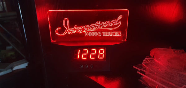 Edge lit acrylic light, Vintage INTERNATIONAL Script