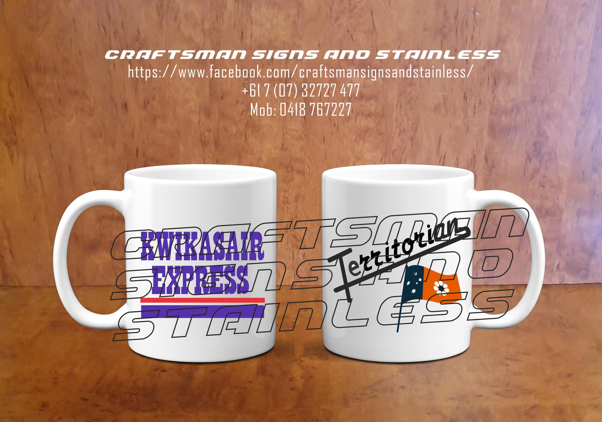 Custom white ceramic Coffee Mug KWIKASAIR 'TERRITORIAN'