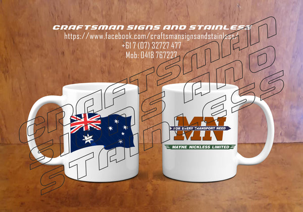 Custom white ceramic Coffee Mug Mayne Nickless Transport