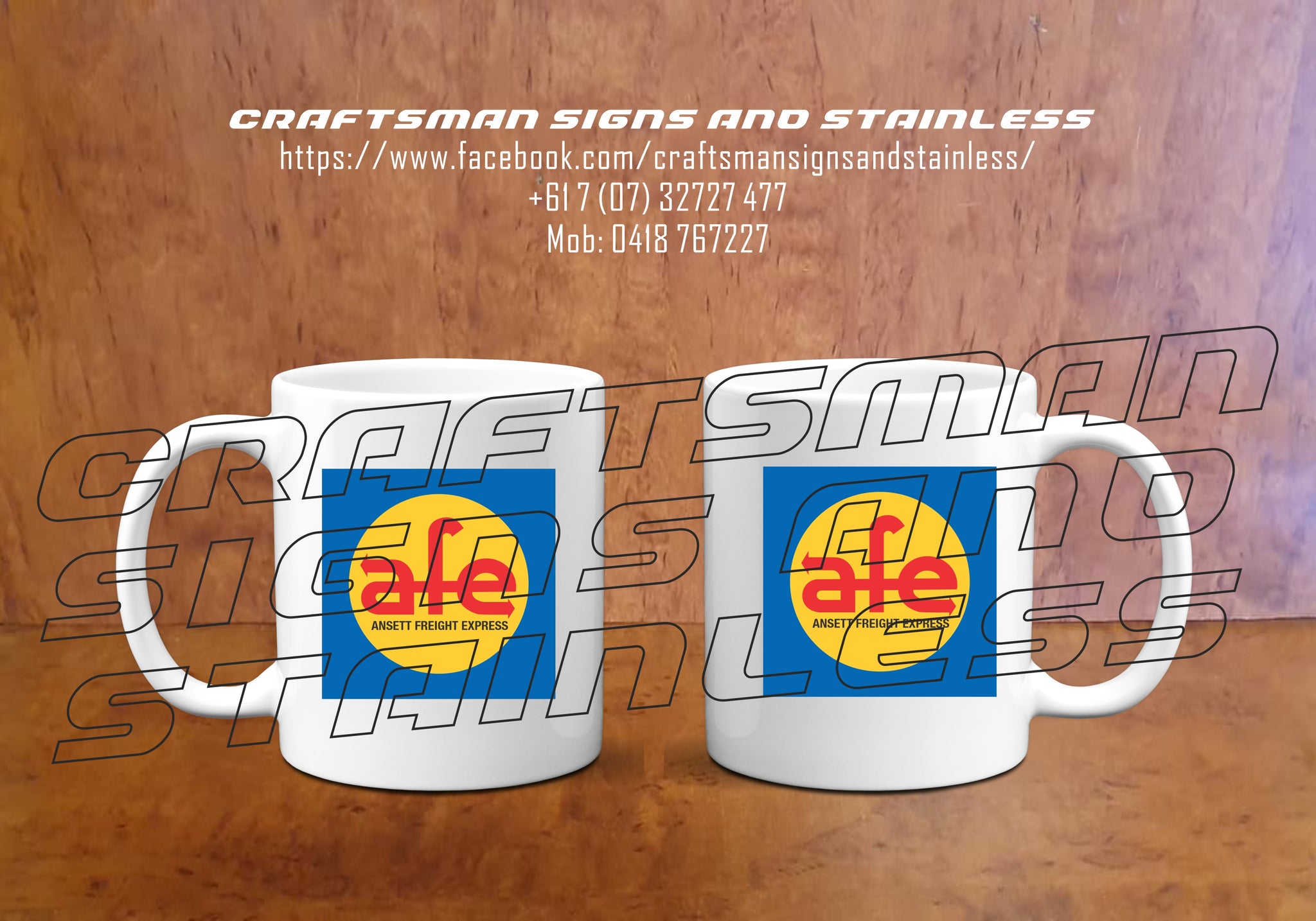 Custom white ceramic Coffee Mug ANSETT Freight Express