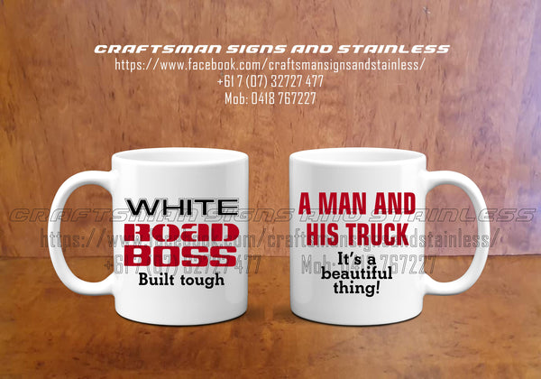 Custom ceramic coffee mug WHITE 'Road Boss' 2