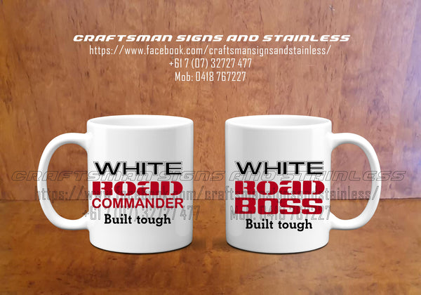 Custom white ceramic WHITE 'Road Commander/Road Boss Combo Coffee Mug.