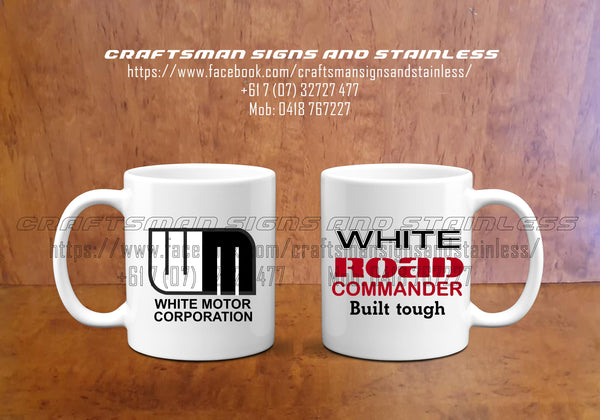 Custom white ceramic WHITE 'Road Commander' Coffee Mug.