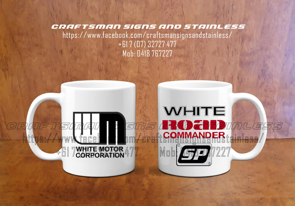 Custom white ceramic WHITE SP 'Road Commander' Coffee Mug.