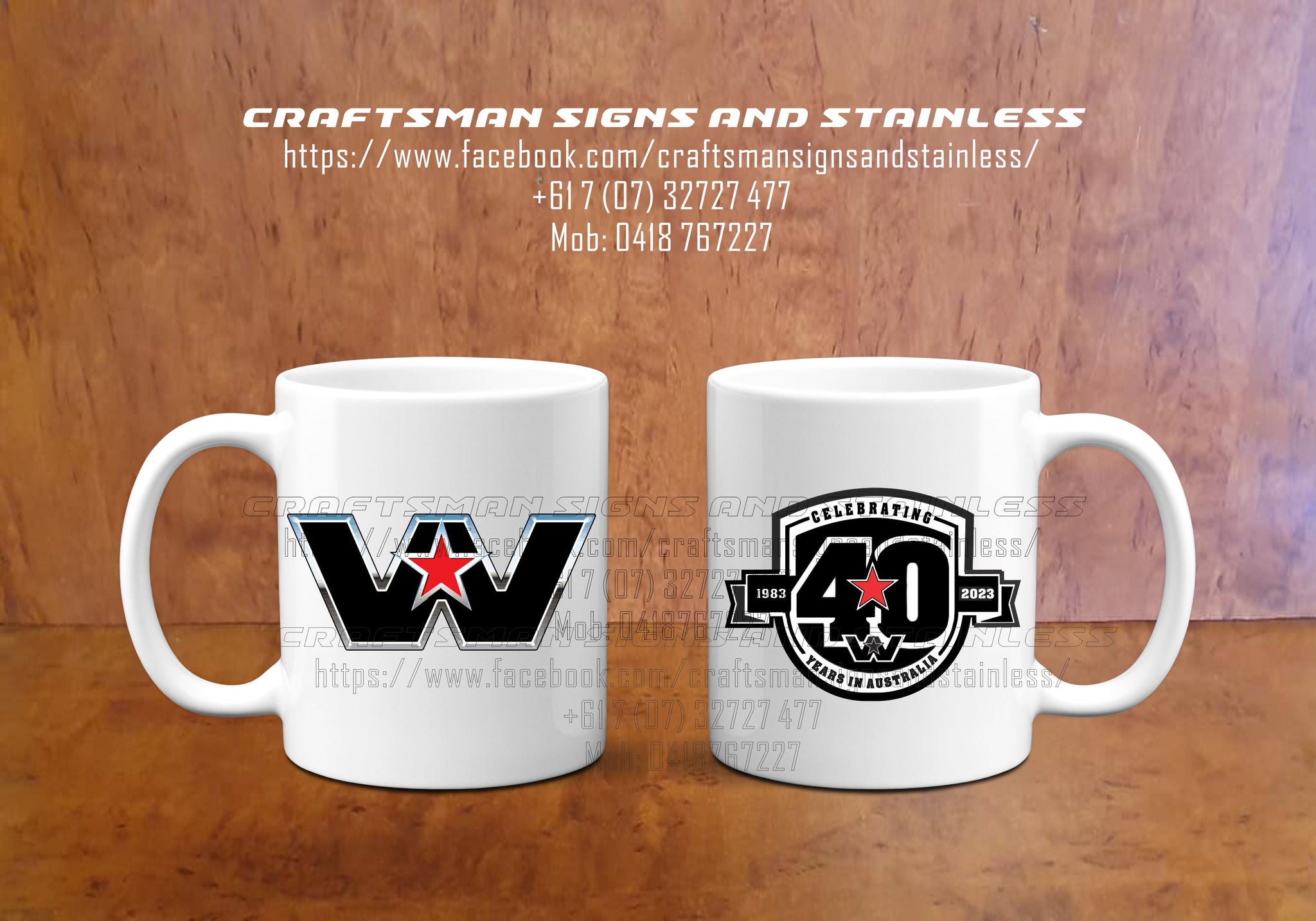 Custom white ceramic Western Star Coffee Mug 40 Years