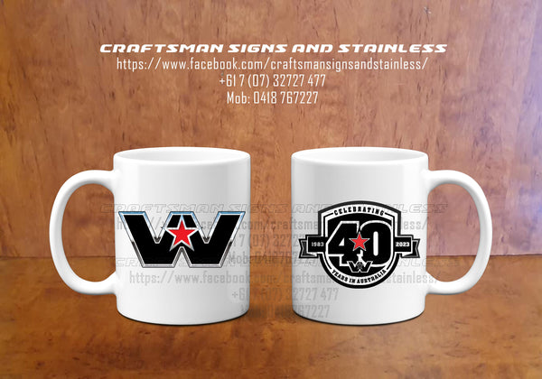 Custom white ceramic Western Star Coffee Mug 40 Years