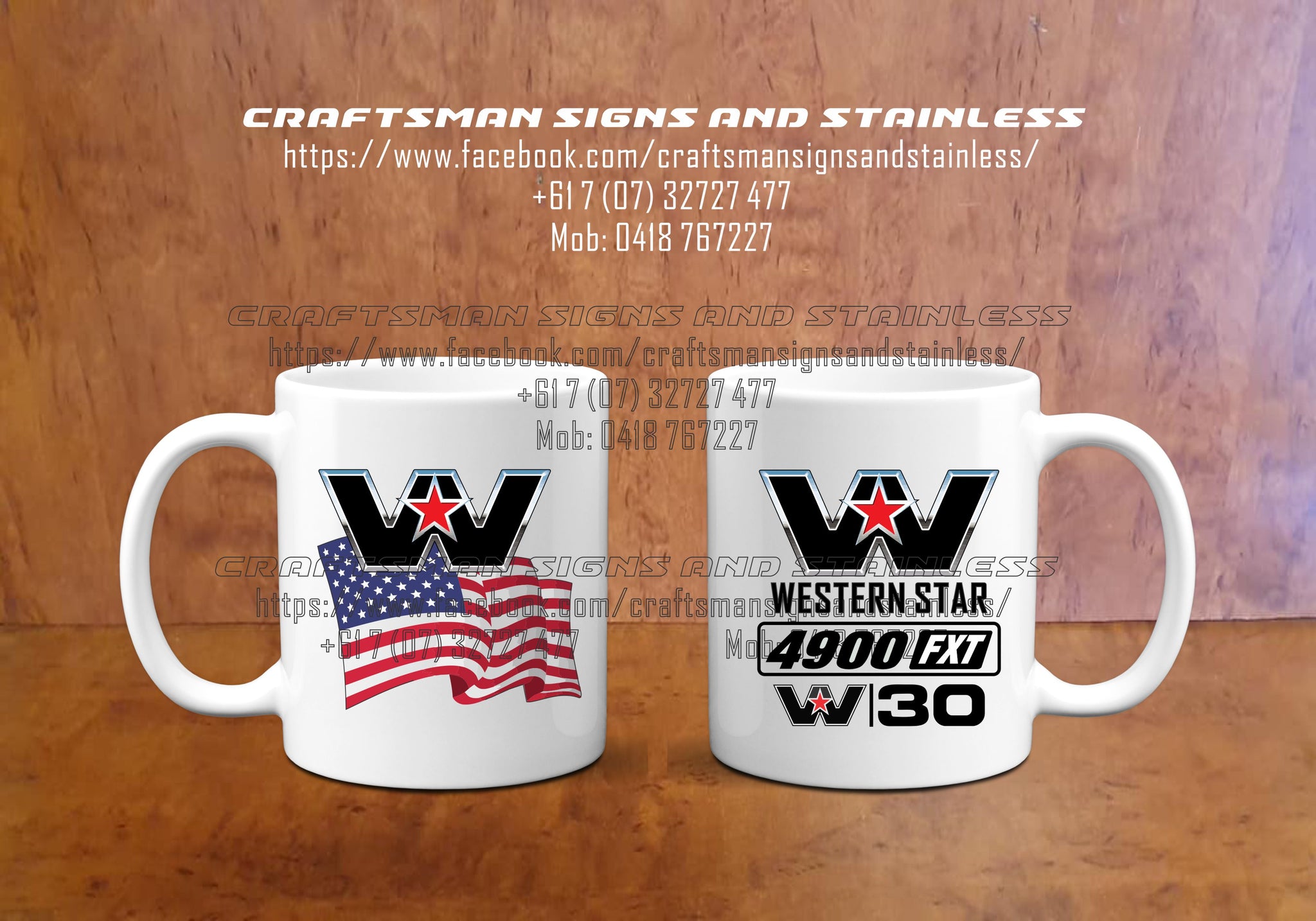 Custom white ceramic coffee mug Western Star W30
