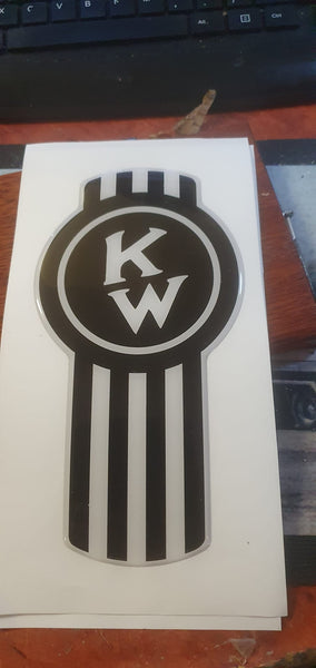 Epoxy domed Kenworth 'Crooked' bug logo vinyl skin in black.