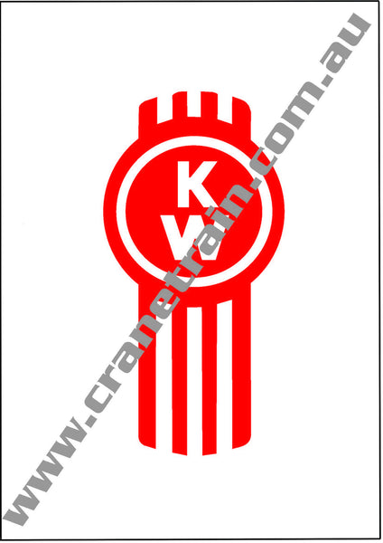 Decal, Kenworth KW badge, red and white (logo)